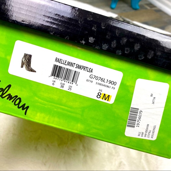 Sam Edelman Raelle Ankle Boot Snake Skin Sz. 8M NWB Green/Black Pointed Toe Shoe - Picture 10 of 11